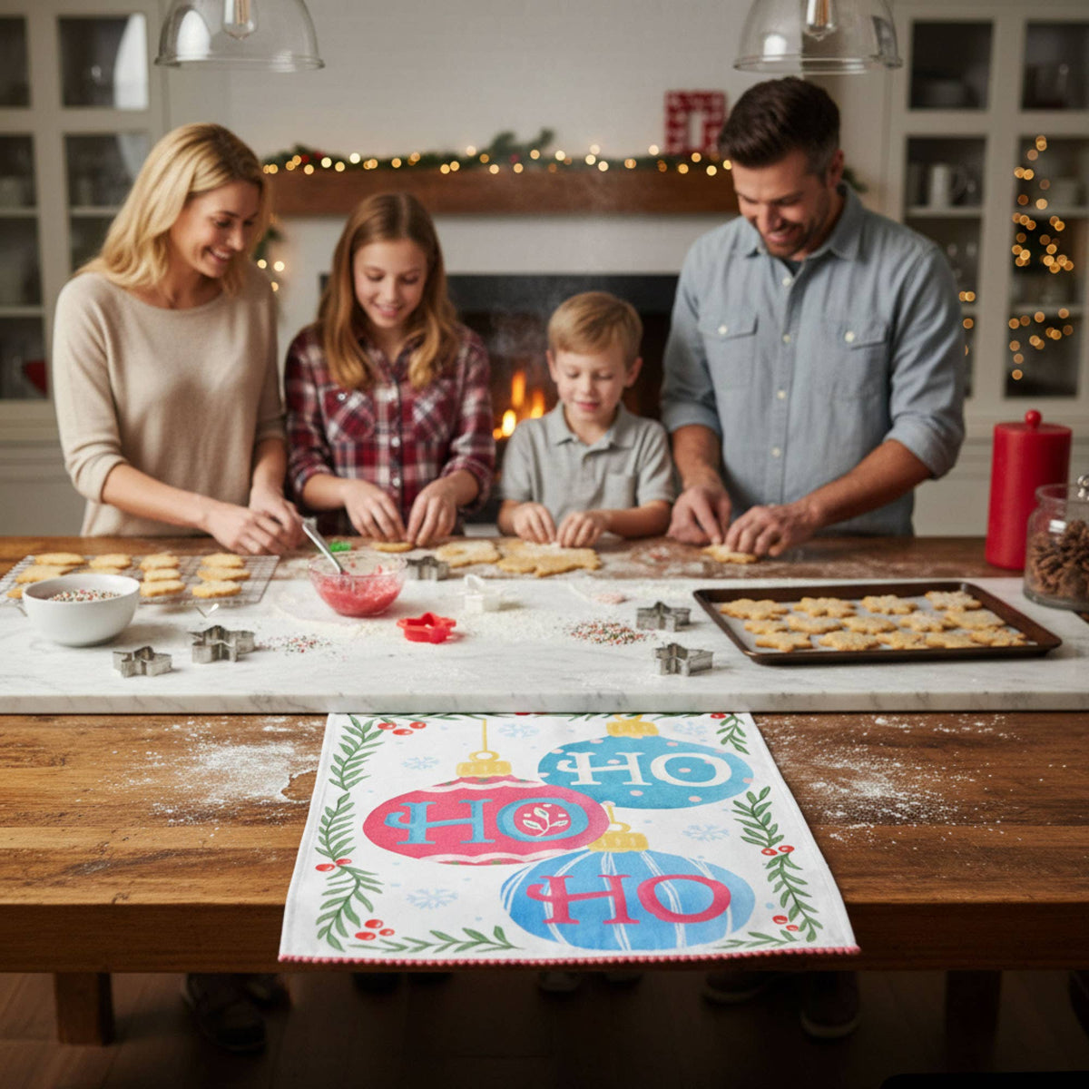 Ho Ho Ho w/Pom Poms Kitchen Towel