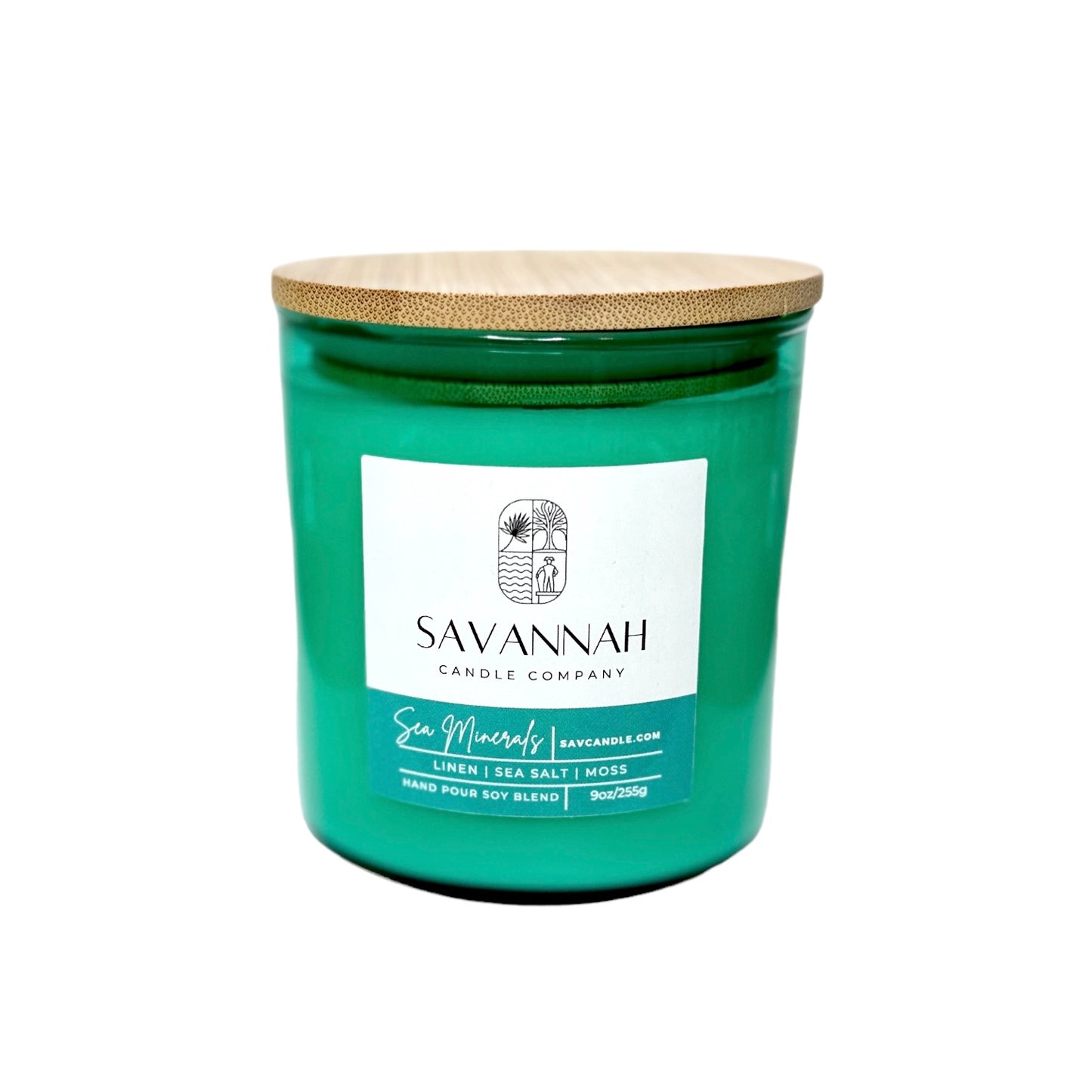 SEA MINERALS - 9oz - Aqua Glass/Wood Lid - Tybee Collection