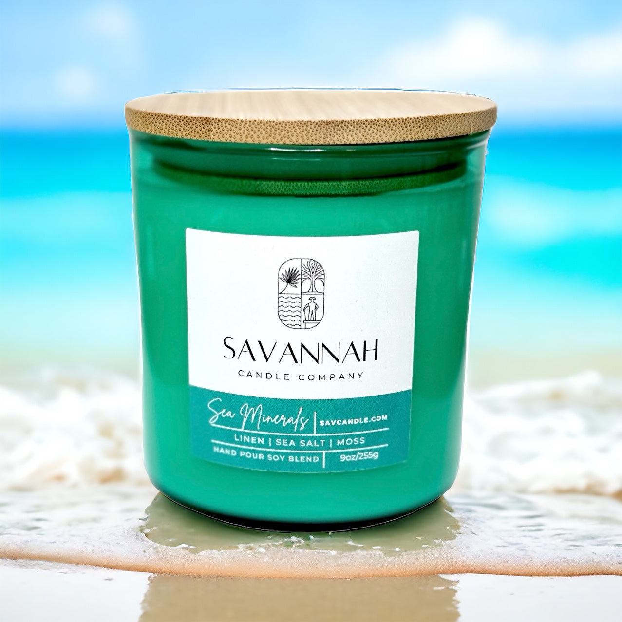 SEA MINERALS - 9oz - Aqua Glass/Wood Lid - Tybee Collection