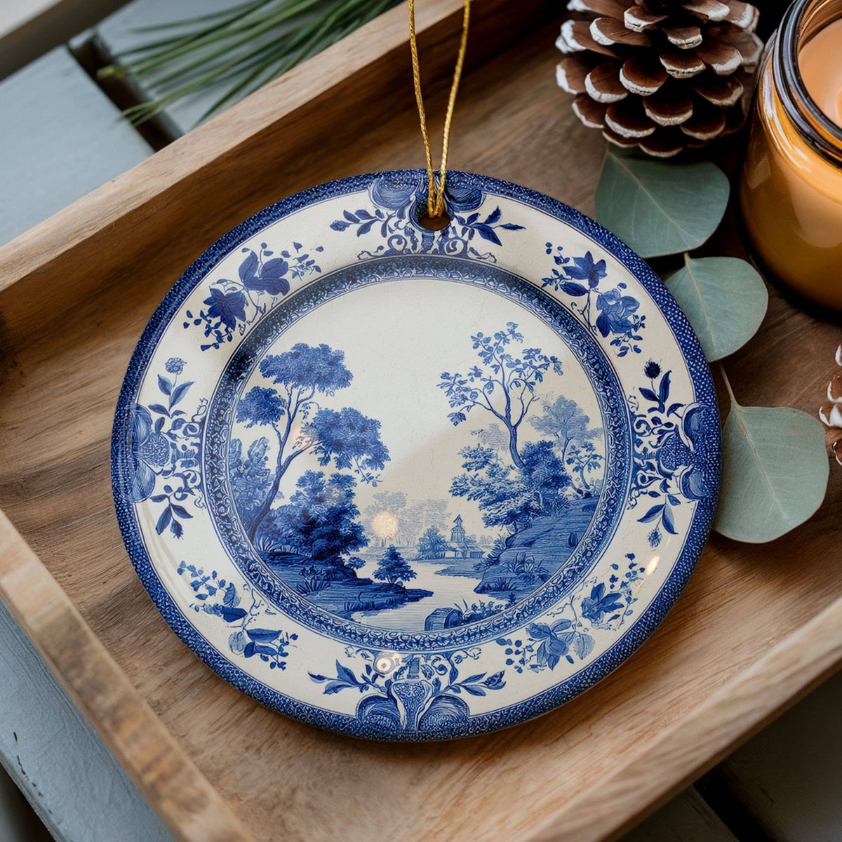 Blue Chinoiserie Ornament, Christmas Holiday Delft Decor