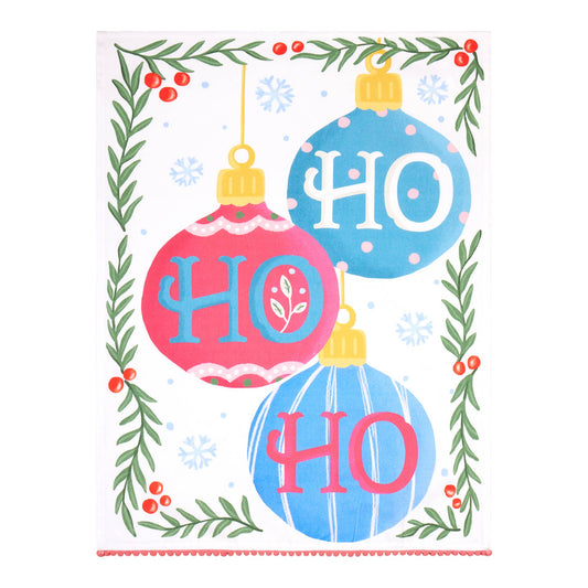Ho Ho Ho w/Pom Poms Kitchen Towel