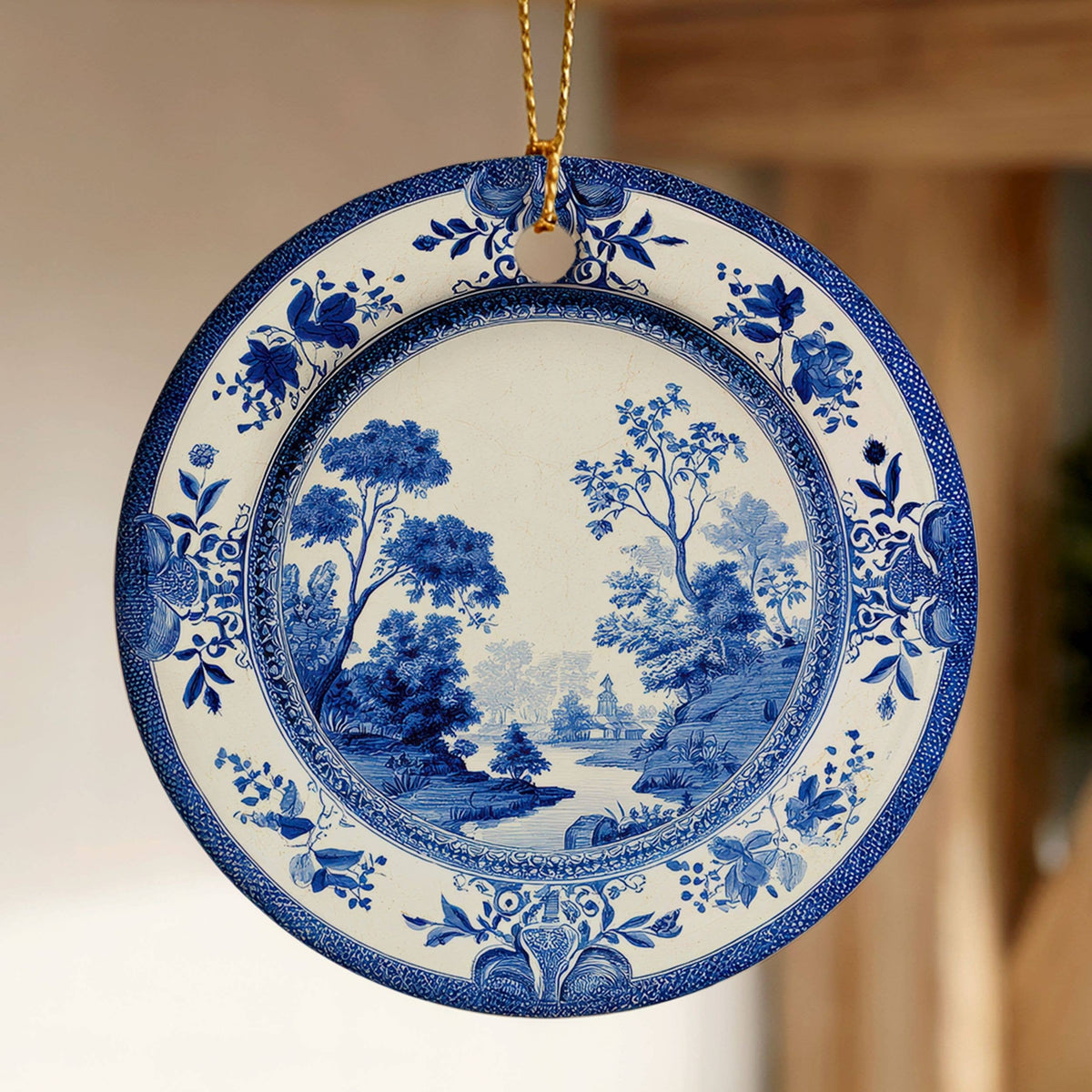 Blue Chinoiserie Ornament, Christmas Holiday Delft Decor