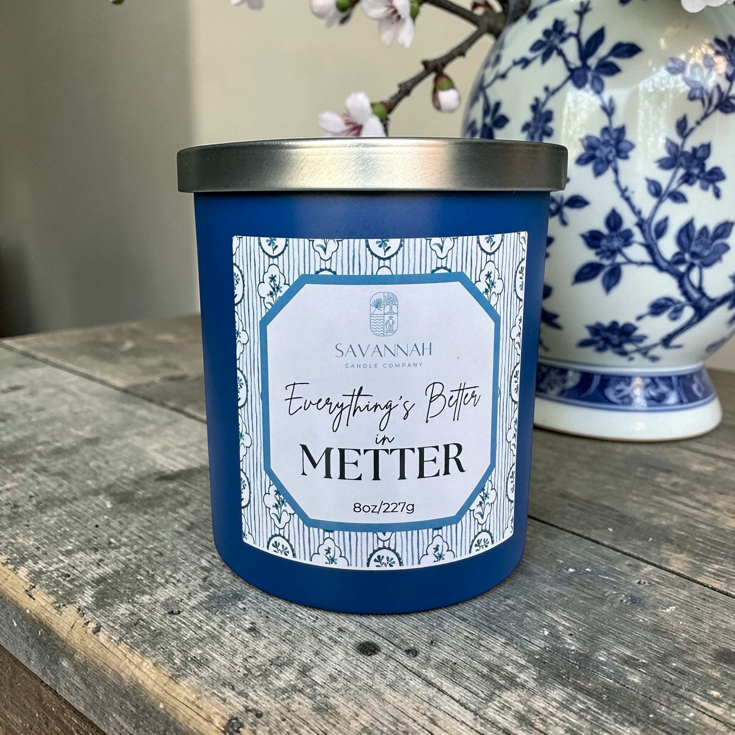 METTER, GA  - 8oz Matte Blue - Silver Lid