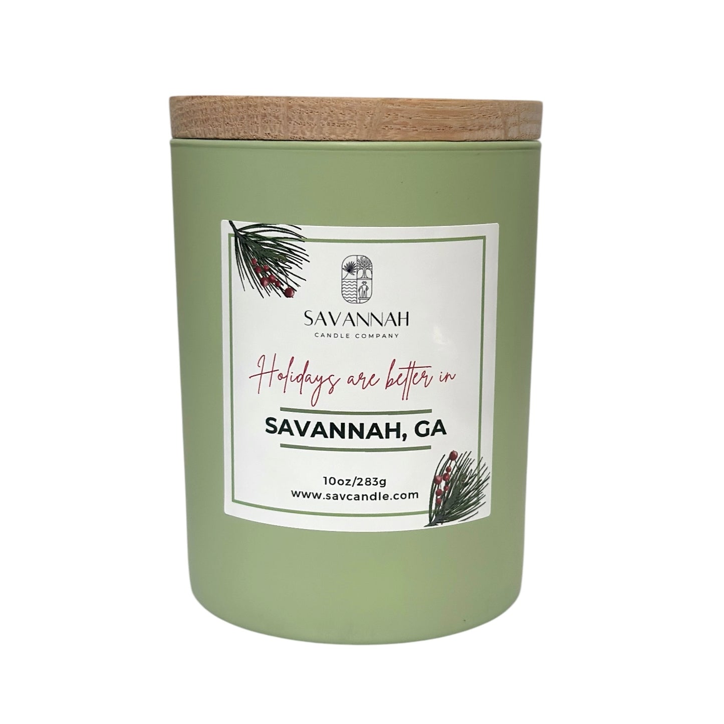 SAVANNAH HOLIDAY - 10oz Matte Sage Glass - Oak Lid