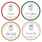 Four labels from Savannah Candle Company with different colored borders and product names.