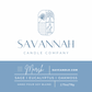 Savannah Candle Company product label for the 'Marsh' scent. The top half is white with a blue line-art logo and the brand name 'SAVANNAH CANDLE COMPANY'. Fragrance is sage, eucalyptus, and moss 
