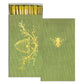 Green matchbox with yellow bee design on a white background