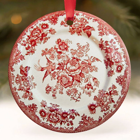 Red Chinoiserie Christmas Ornament Vintage China Plate Decor