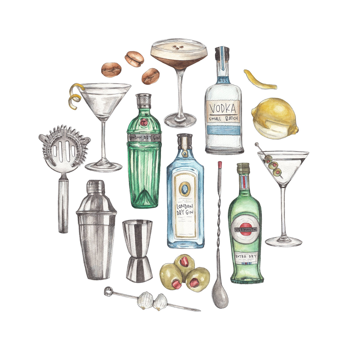 Martini Watercolor Notecard